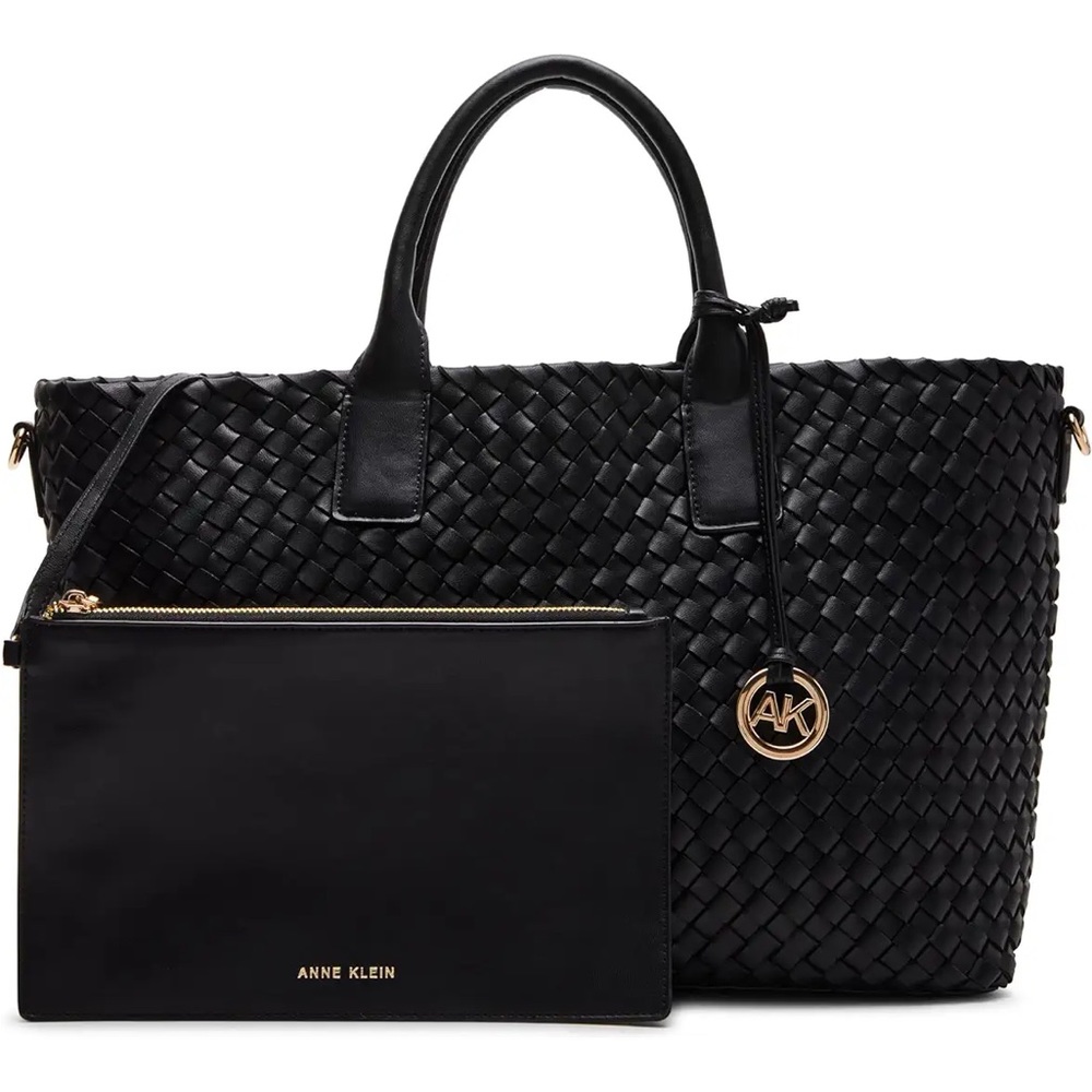 NEW~ANNE KLEIN Large Woven Tote with Pouch